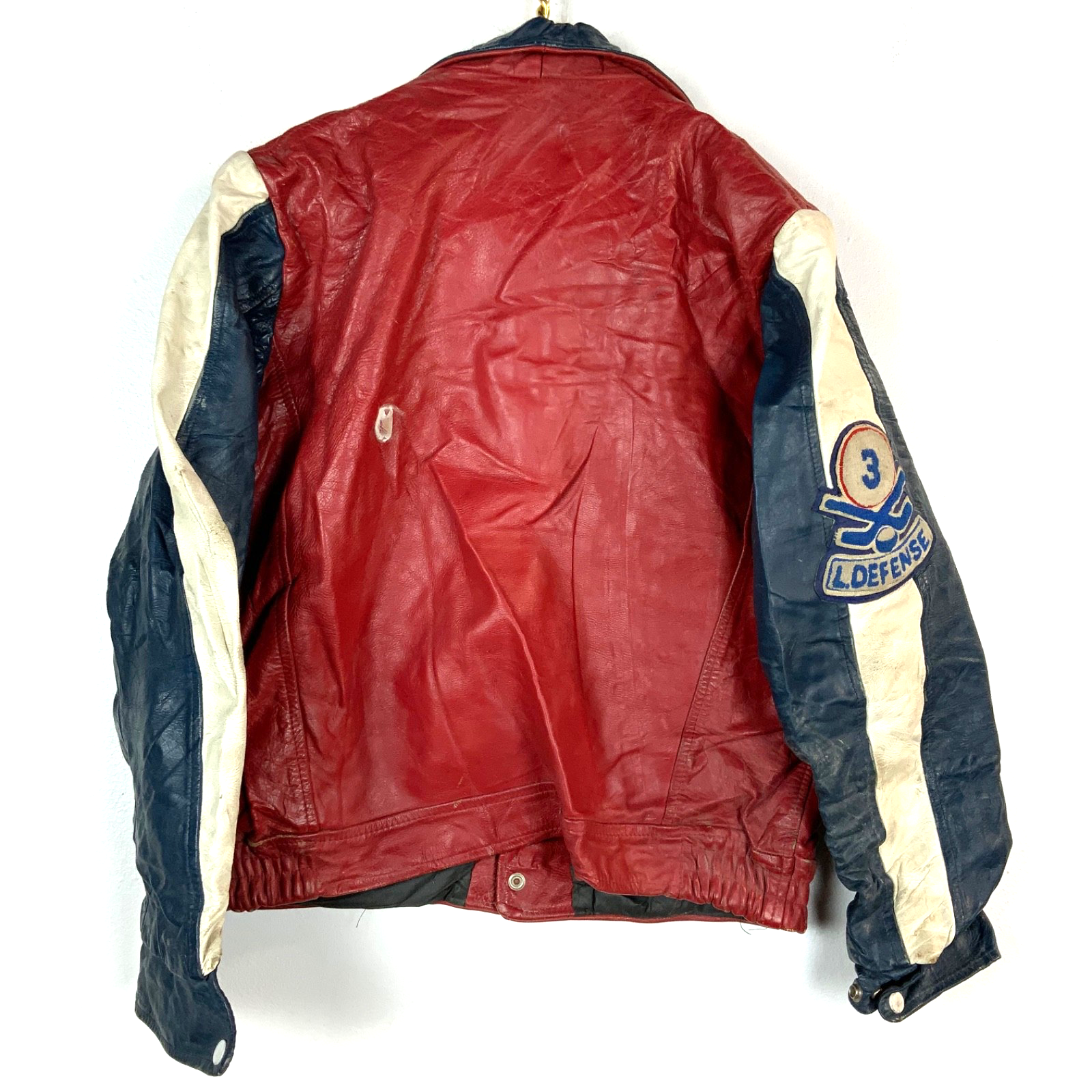 Vintage 1970s Leather Varsity Bomber Jacket Medium Snap Button Antonio Giovanni