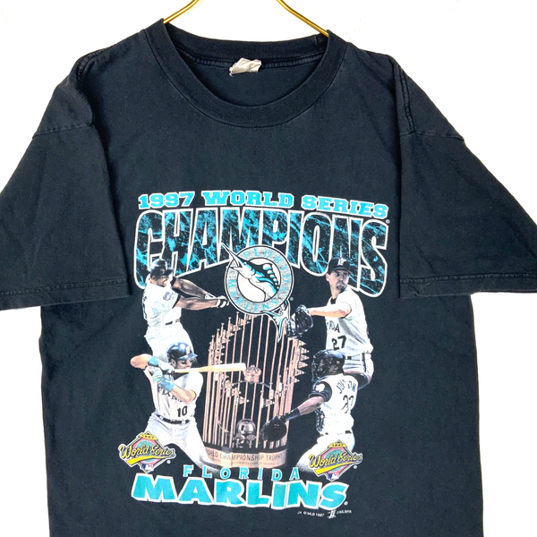Vintage Florida Marlins T-Shirt Large Black Mlb 1997 World Series Champs 90s