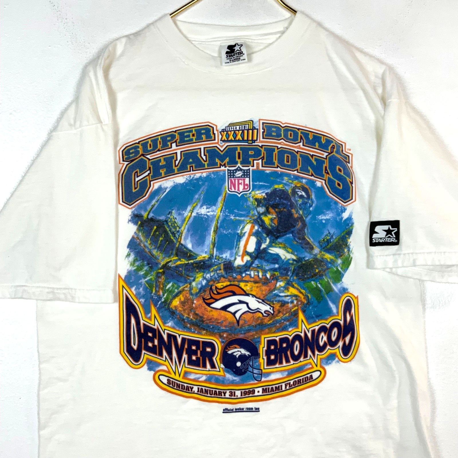 Vintage Denver Broncos Starter T-Shirt XL White Nfl 1999 Super Bowl Champs 90s