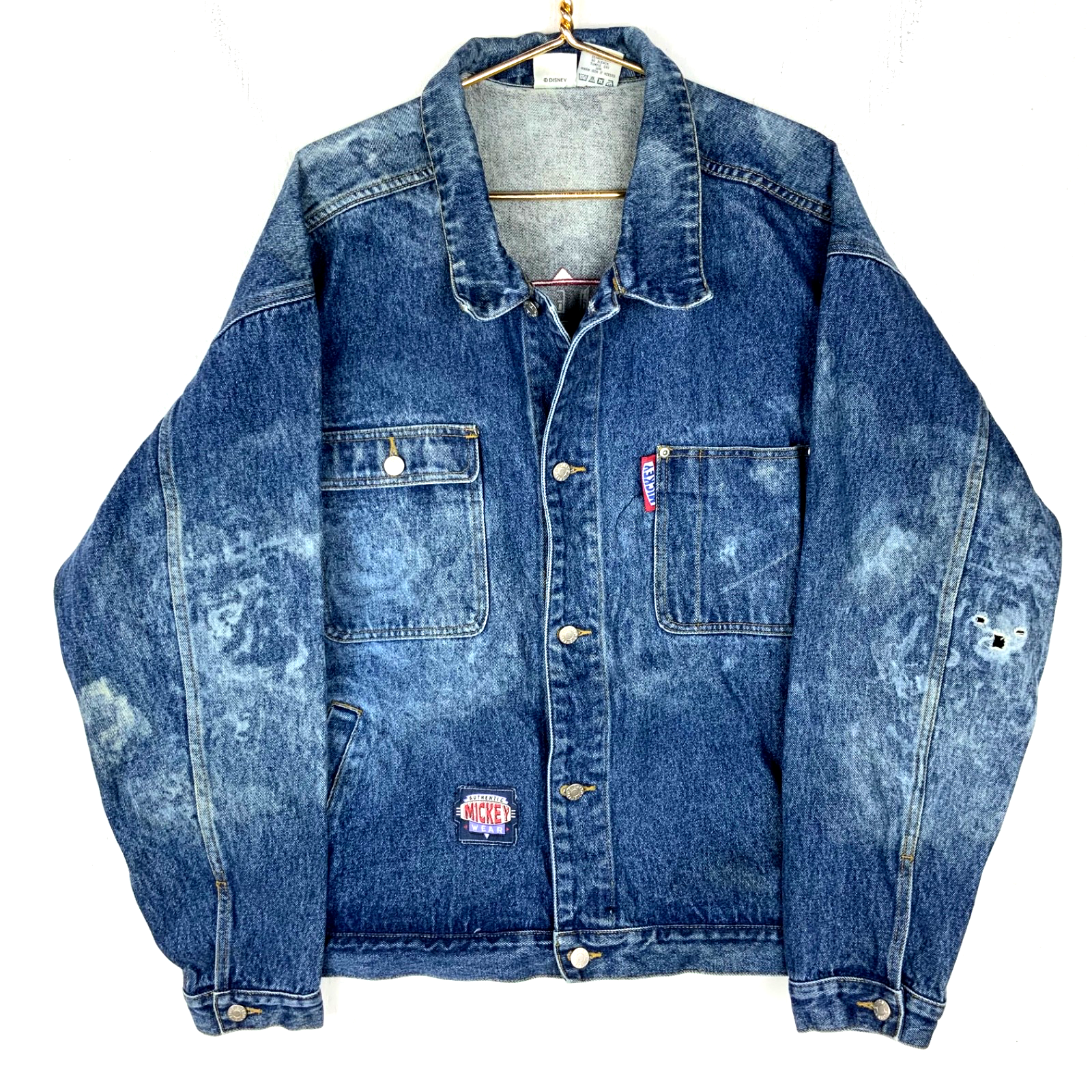 Vintage Mickey Mouse Disney Denim Jean Jacket XL Blue Acid Wash 90s