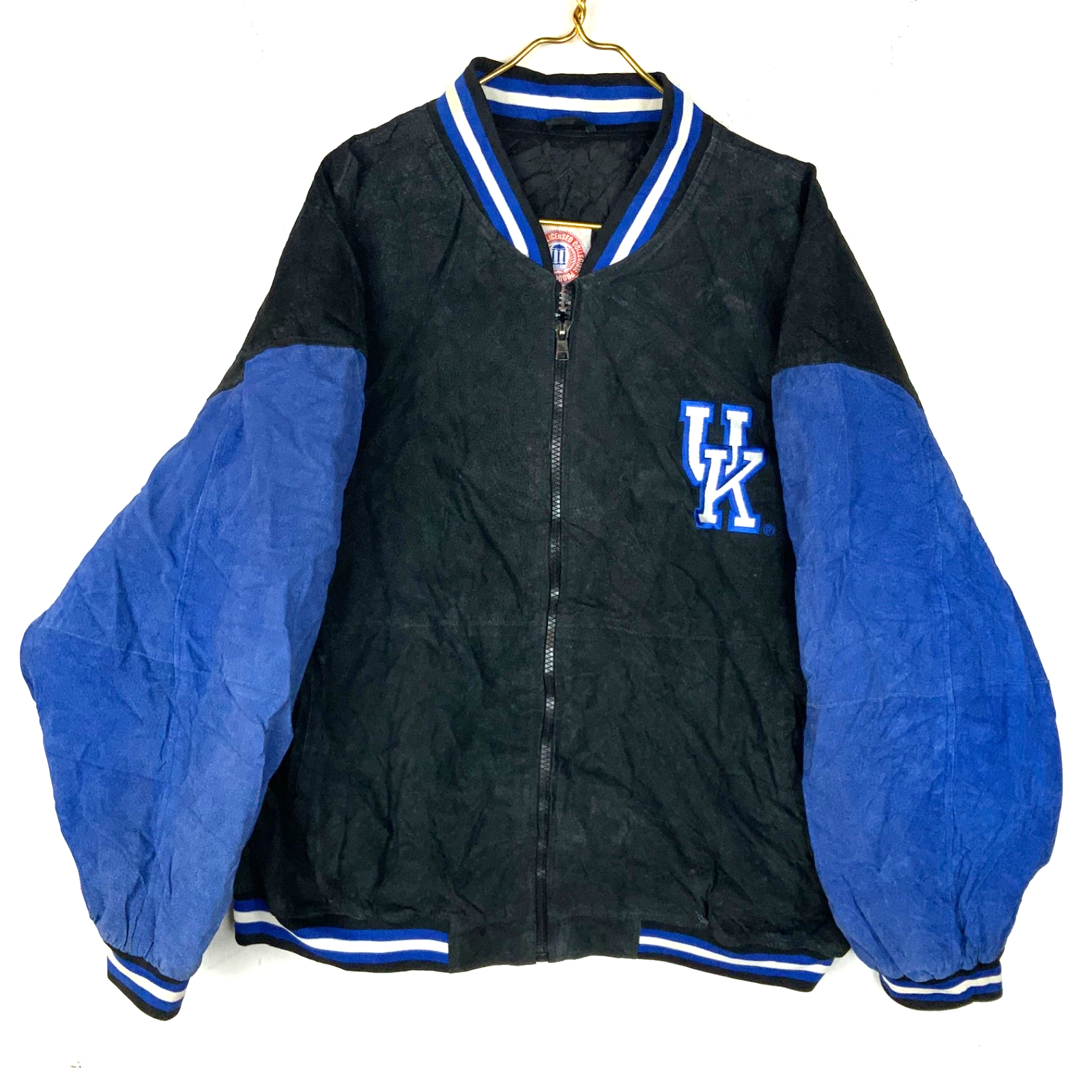 Vintage Kentucky Wildcats Suede Leather Bomber Jacket 2XL Black Lined Ncaa