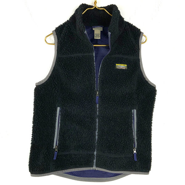Vintage L.L. Bean Fleece Sweater Vest Size Medium Black Full Zip Deep Pile