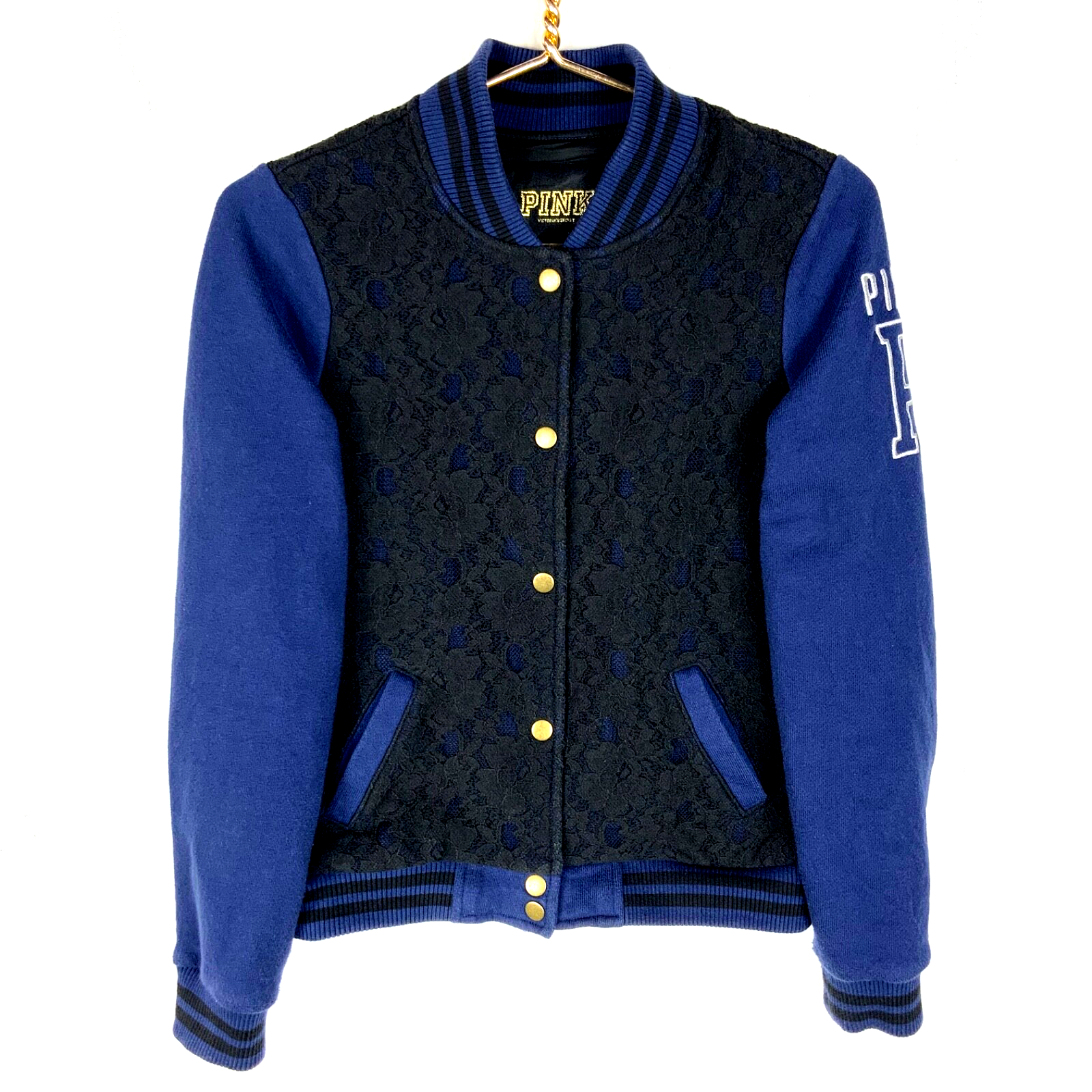 Victoria's Secret Pink Women's Varsity Jacket XS Snap Button 2013 Lace