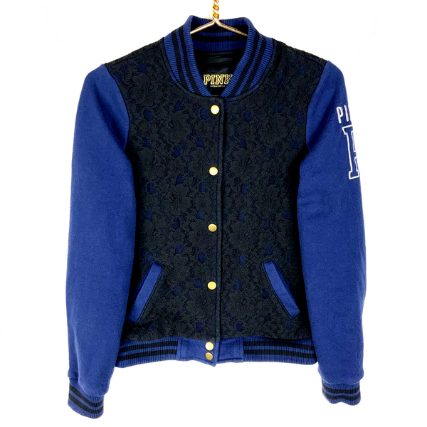 Victoria's Secret Pink Women's Varsity Jacket XS Snap Button 2013 Lace