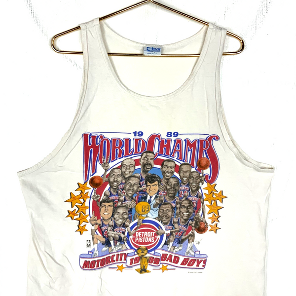 Vintage Detroit Pistons Caricature Salem TankTop Large White Nba 1989 Champs 80s
