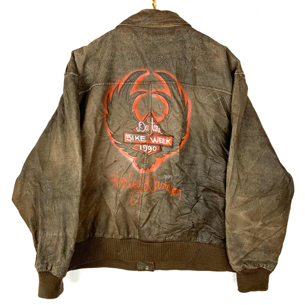 Vintage Wilsons Adventure Bound Leather Jacket Large Bomber Full Zip Airbrushed