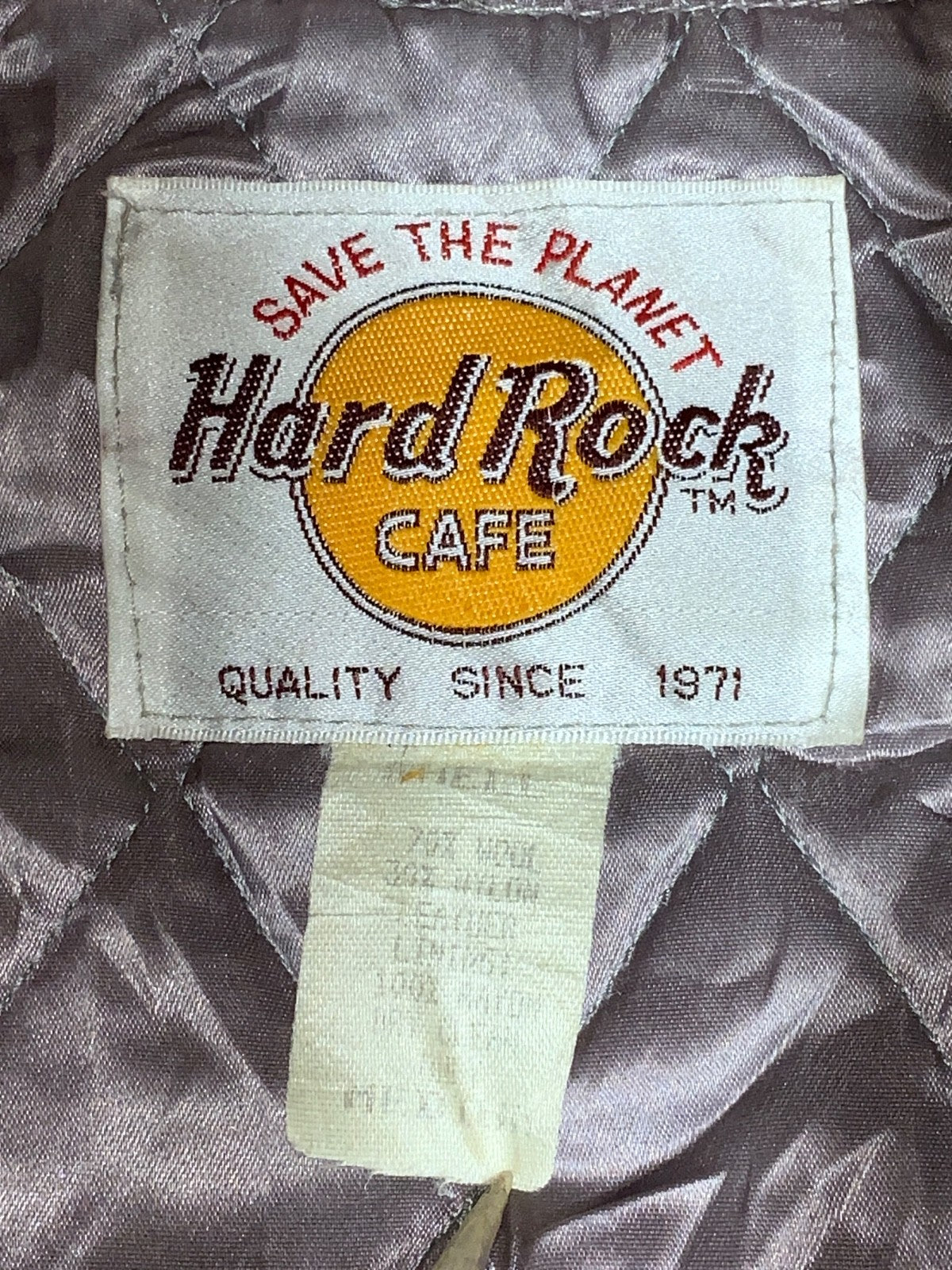 Vintage Hard Rock Cafe Wool Leather Bomber Jacket Medium Gray Snap Button 90s