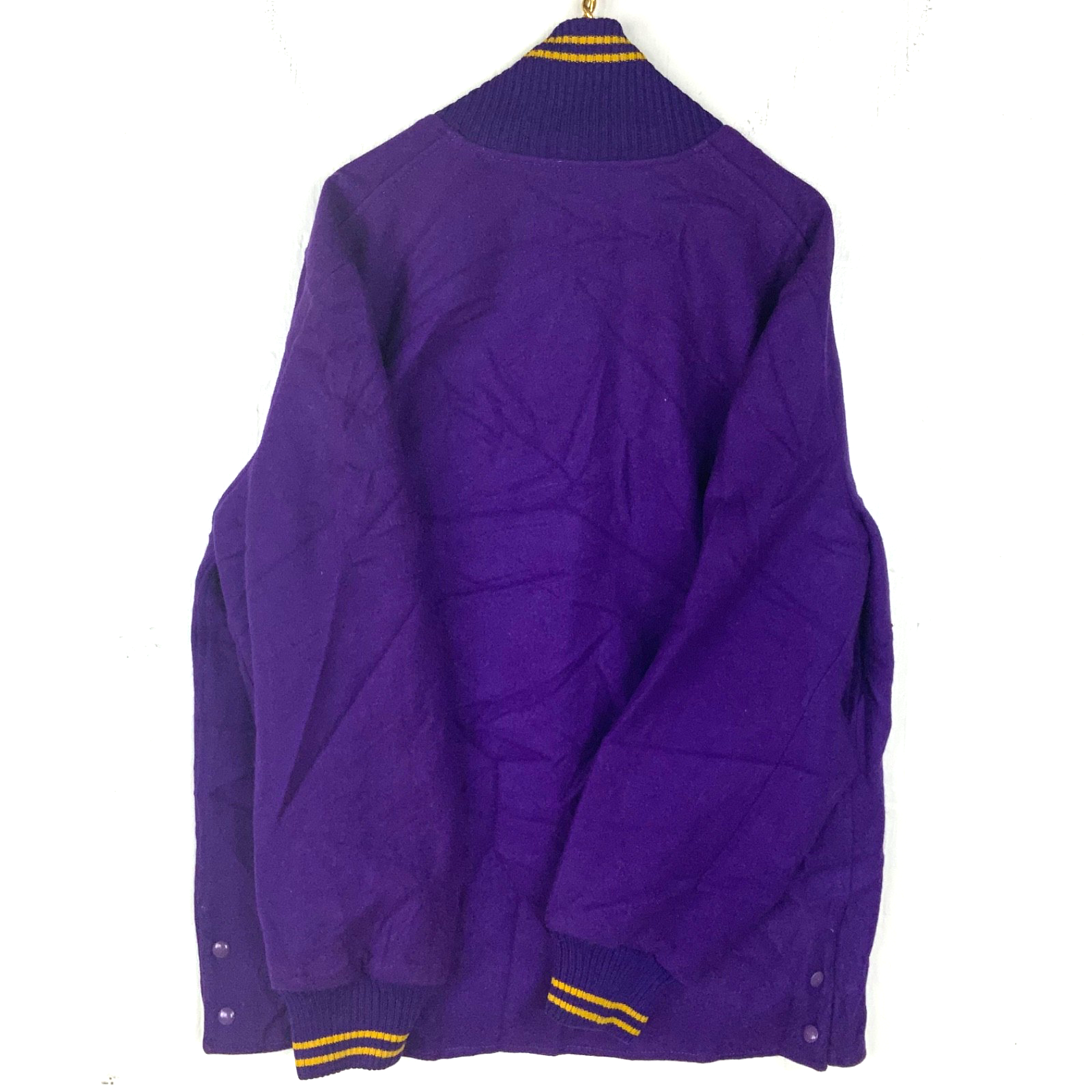 Vintage Wilson Letterman Wool Varsity Bomber Jacket XL Purple Snap Button 1970s