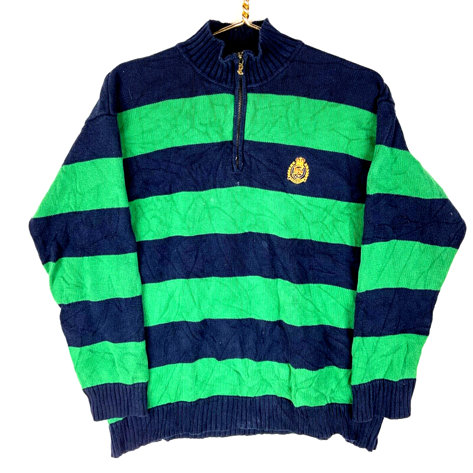 Vintage Lauren Ralph Lauren Knit Sweater Women’s Large Green 1/4 Zip Striped 90s