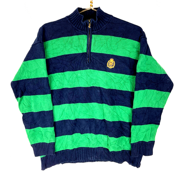 Vintage Lauren Ralph Lauren Knit Sweater Women’s Large Green 1/4 Zip Striped 90s
