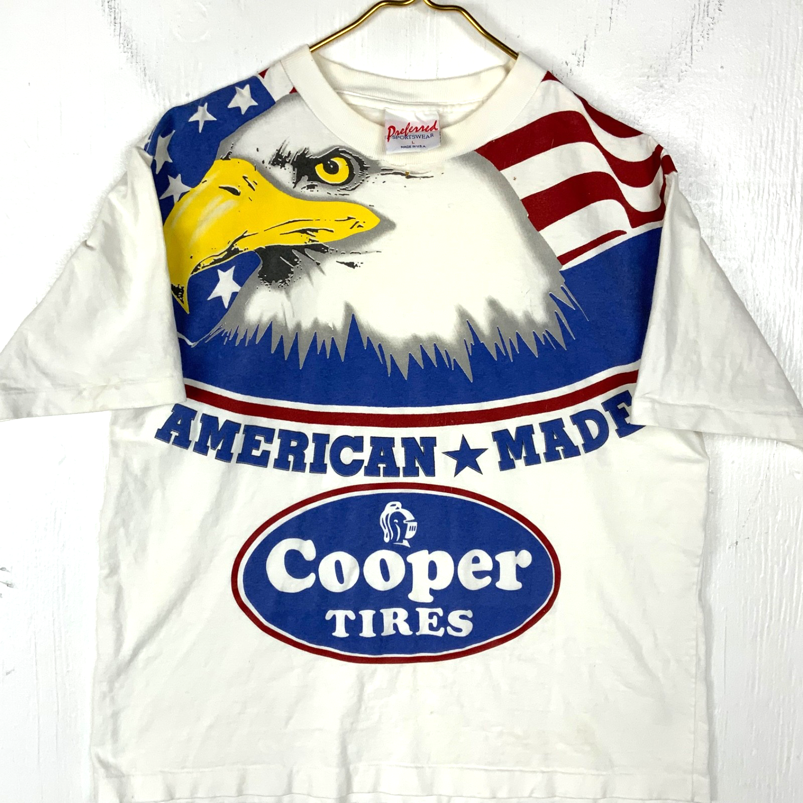 Vintage Cooper Tires T-Shirt Large Usa Eagle Single Stitch American Made 90s
