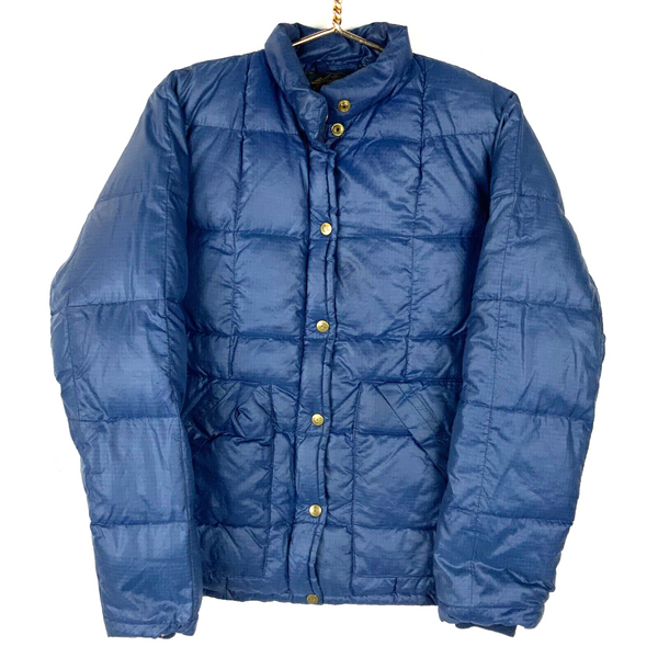 Vintage Eddie Bauer Down Puffer Bomber Jacket Size Medium Blue Full Zip 1980s