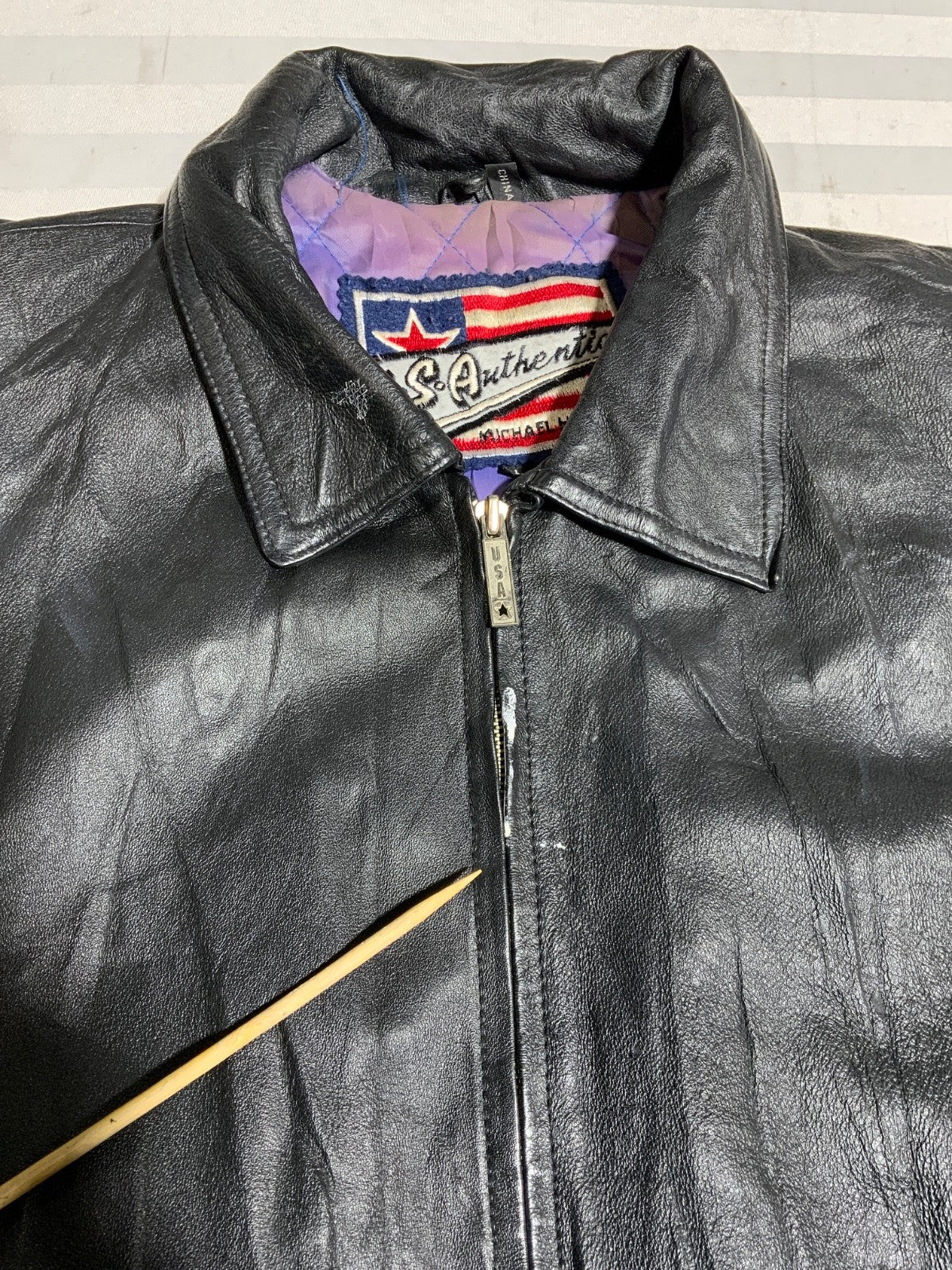 Vintage Michael Hoban Usa Leather Bomber Jacket Large Black Full Zip