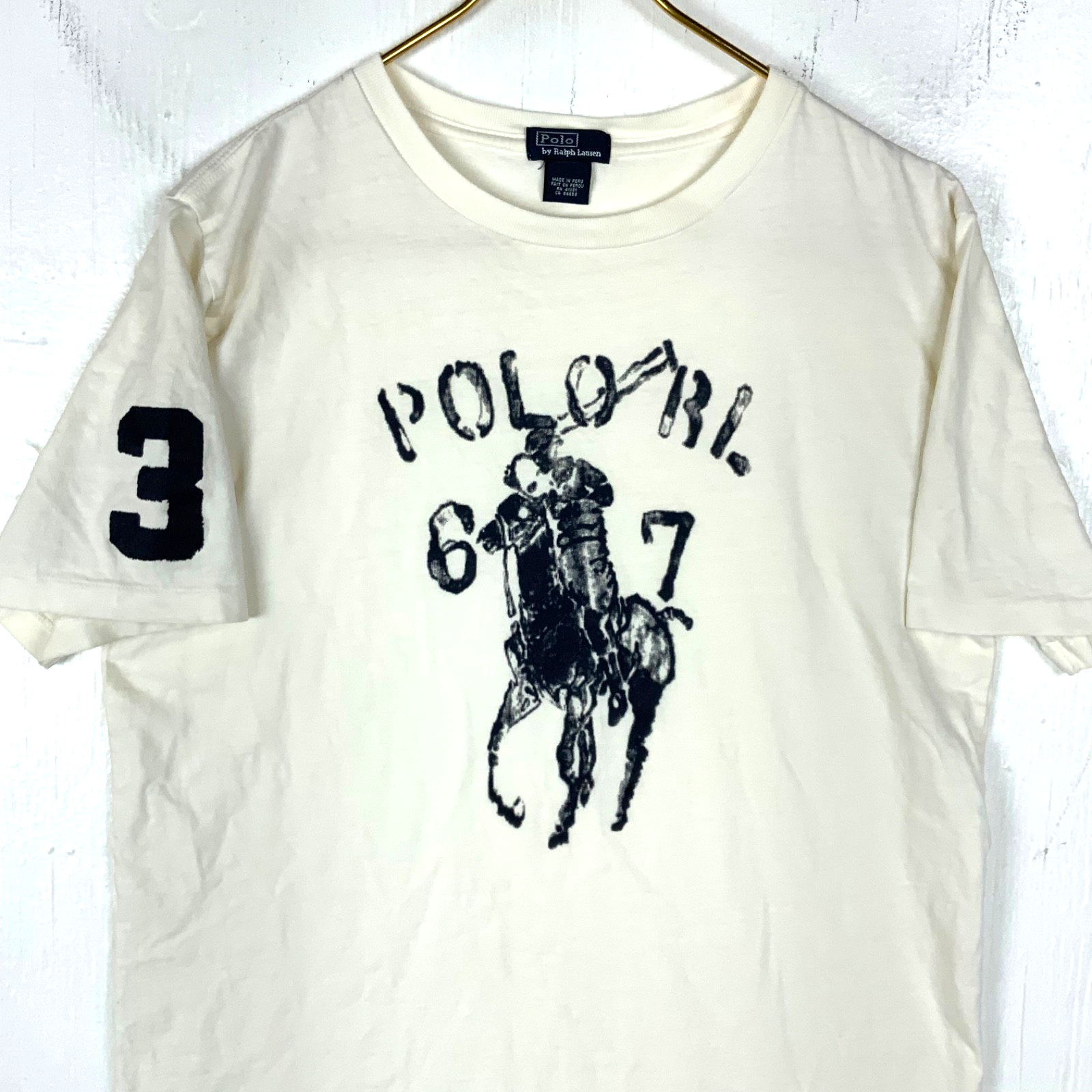 Vintage Polo By Ralph Lauren T-Shirt Medium White Single Stitch Big Pony