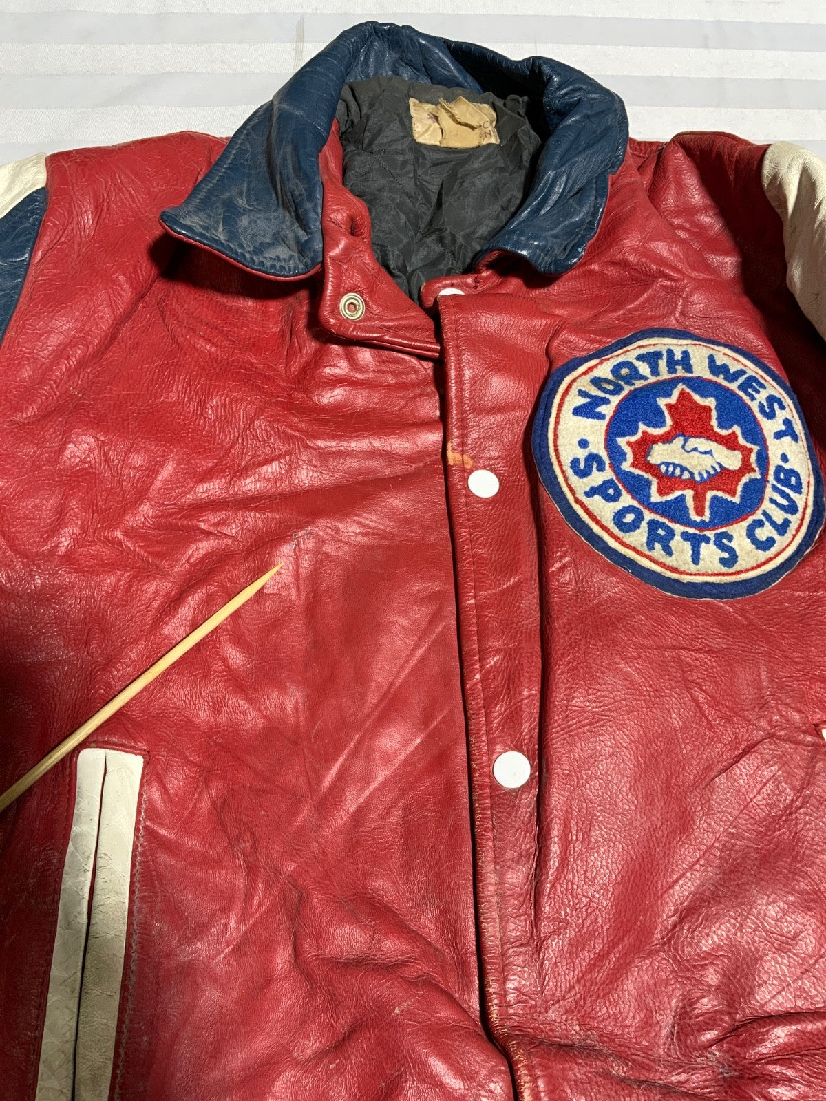 Vintage 1970s Leather Varsity Bomber Jacket Medium Snap Button Antonio Giovanni