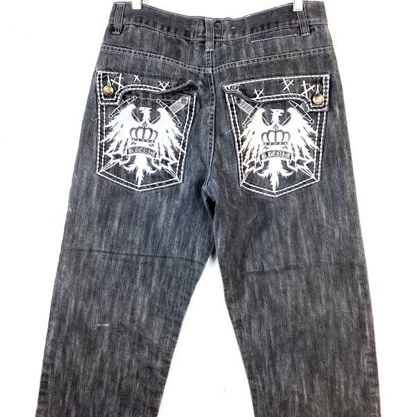 Vintage Baggy Y2K Denim Jean Size 34x32 Gray Embroidered
