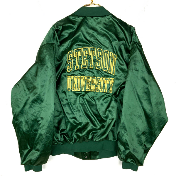Vintage Stetson University Satin Bomber Jacket 2XL Made Usa Snap Button Ncaa 80s