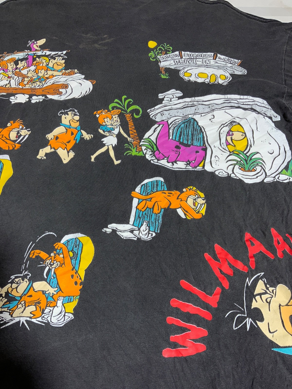 Vintage The Flintstones Changes T-Shirt XL Black All Over Print 1994 Cartoon 90s