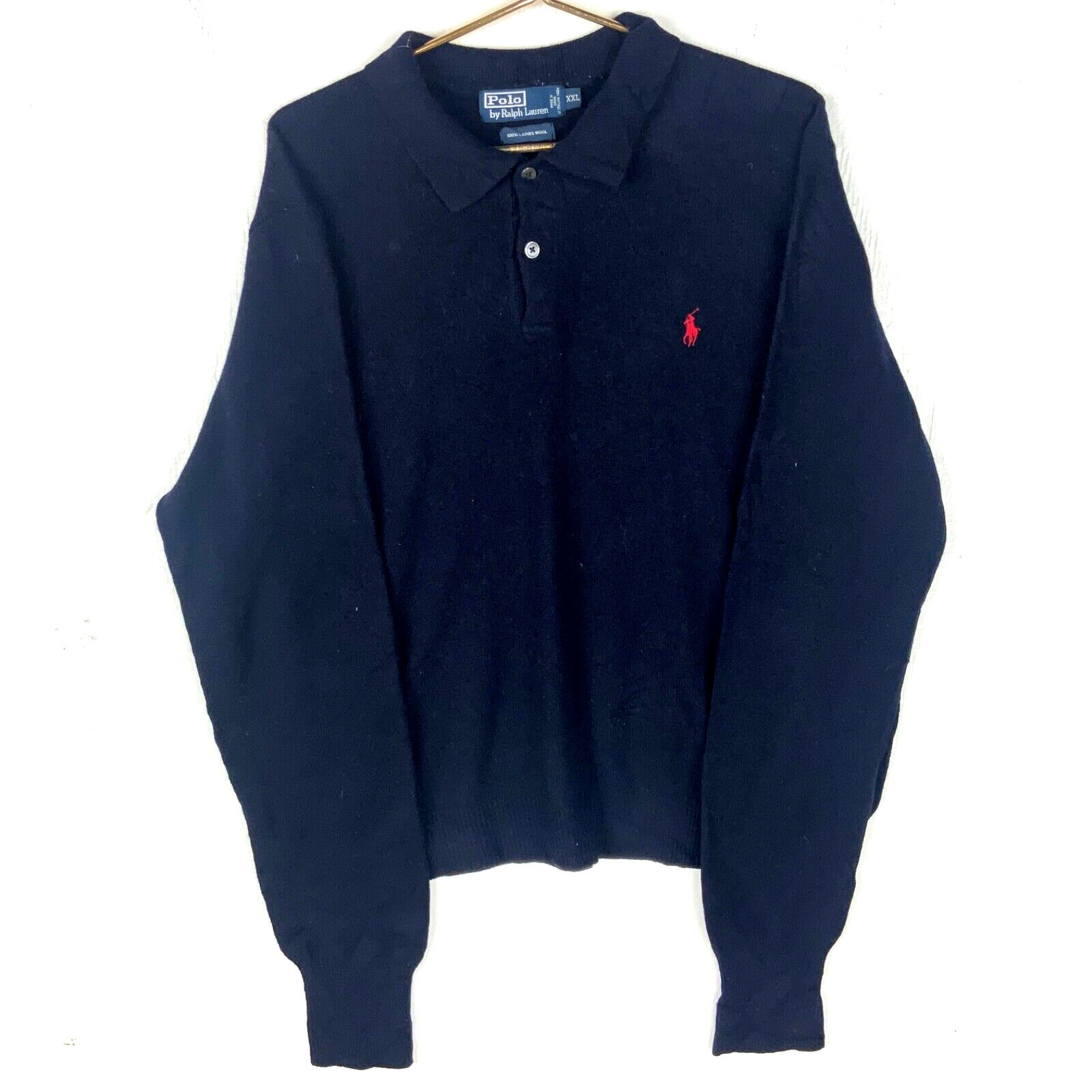 Vintage Polo Ralph Lauren Knit Wool Sweater 2XL Blue Henley