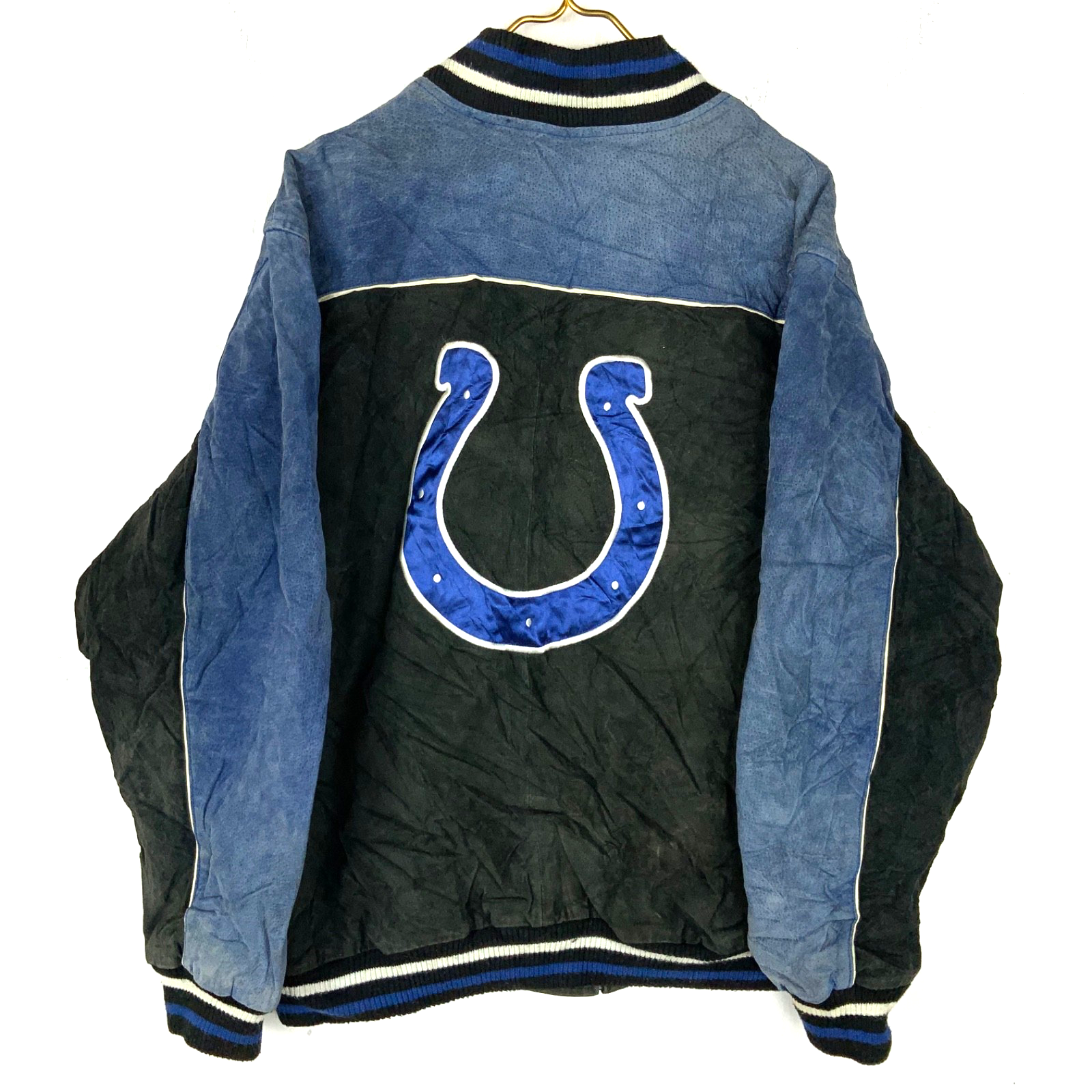 Indianapolis Colts Suede Leather Jacket Large Black Full Zip Varsity Bomber Nfl