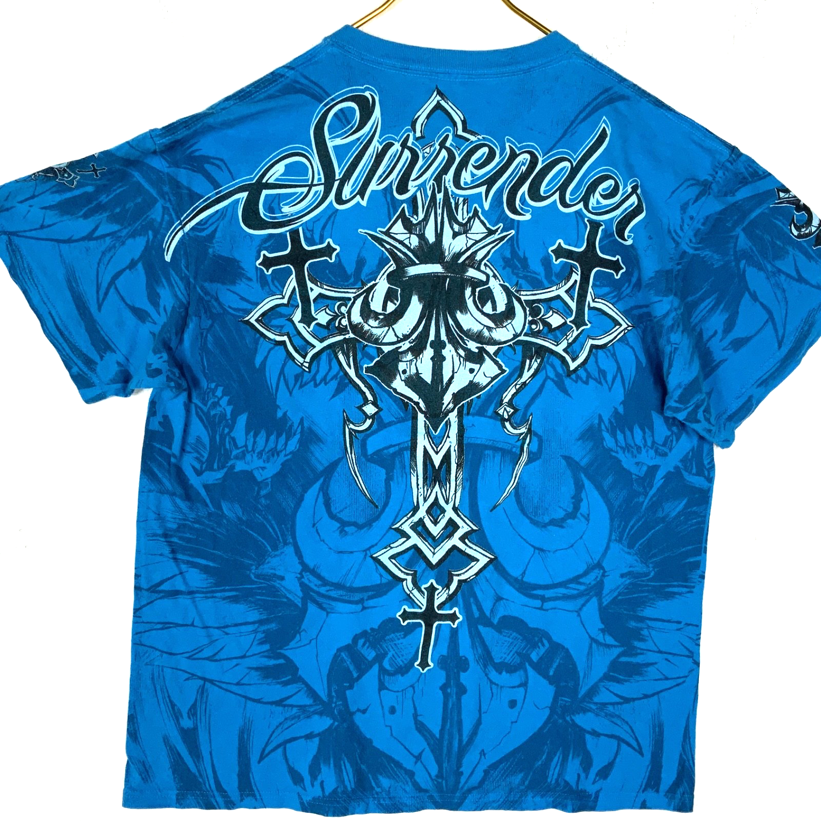 Y2K Chemistry T-Shirt Large Blue Grunge All Over Print Big Logo Surrender