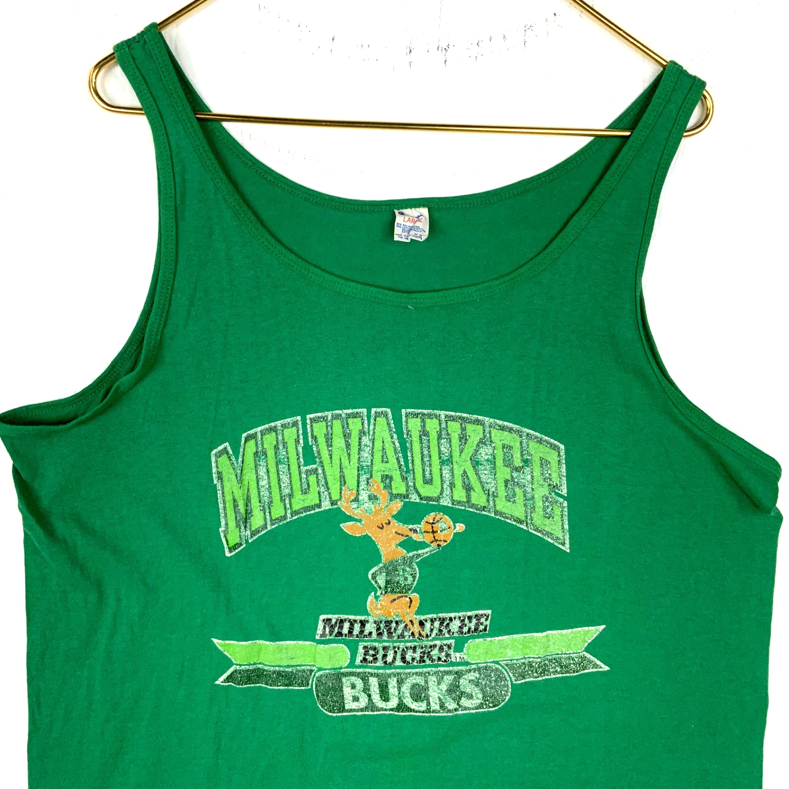 Vintage Milwaukee Bucks Champion Tank Top Large Green Made Usa Nba 1980s