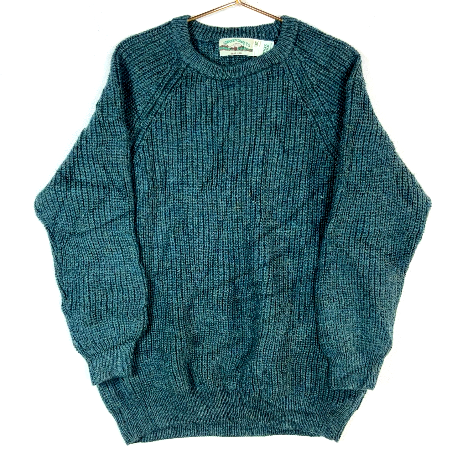 Vintage Aran Crafts Wool Knit Sweater 2XL Green Crewneck 90s