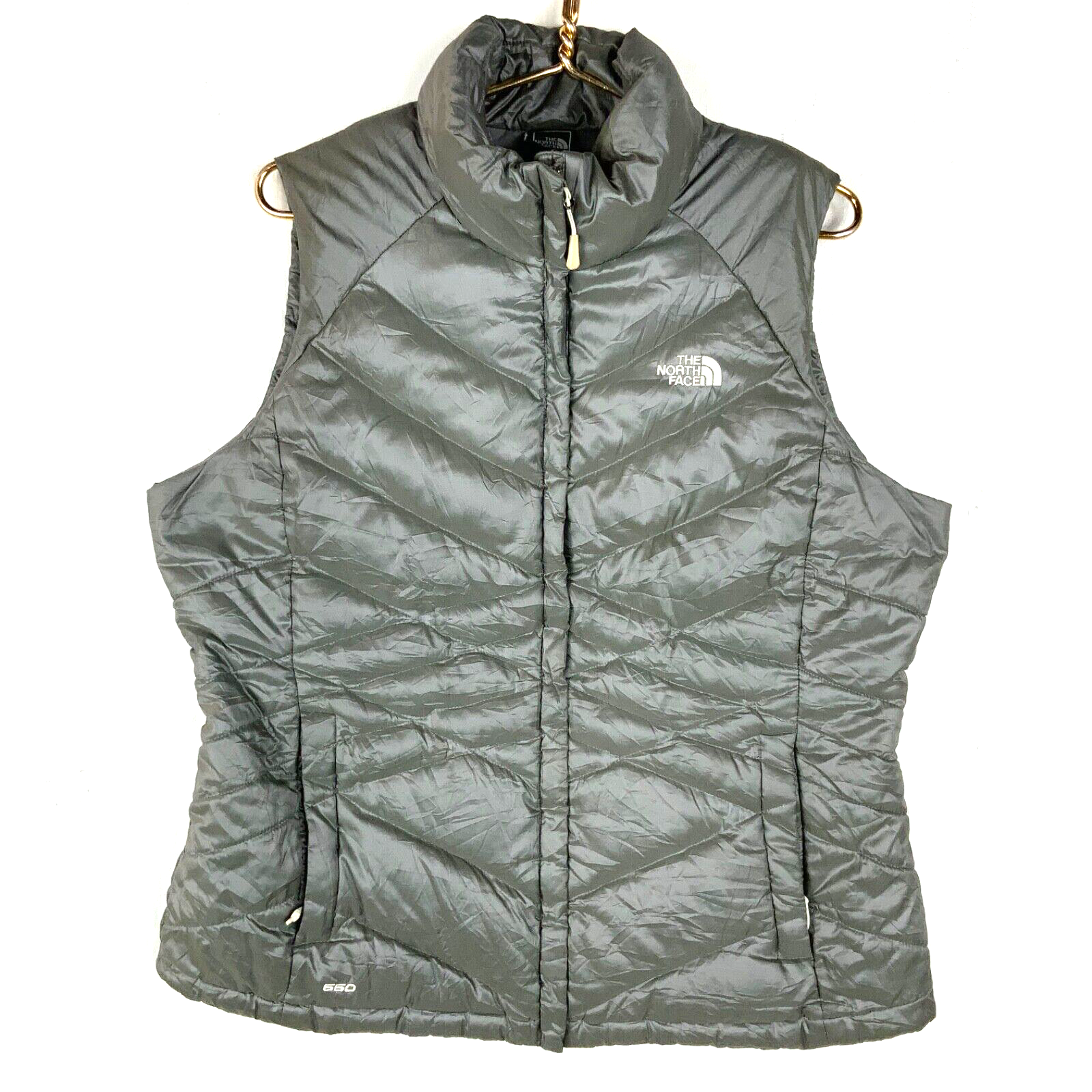 The North Face Women's 550 Down Puffer Vest Size XL Gray Full Zip