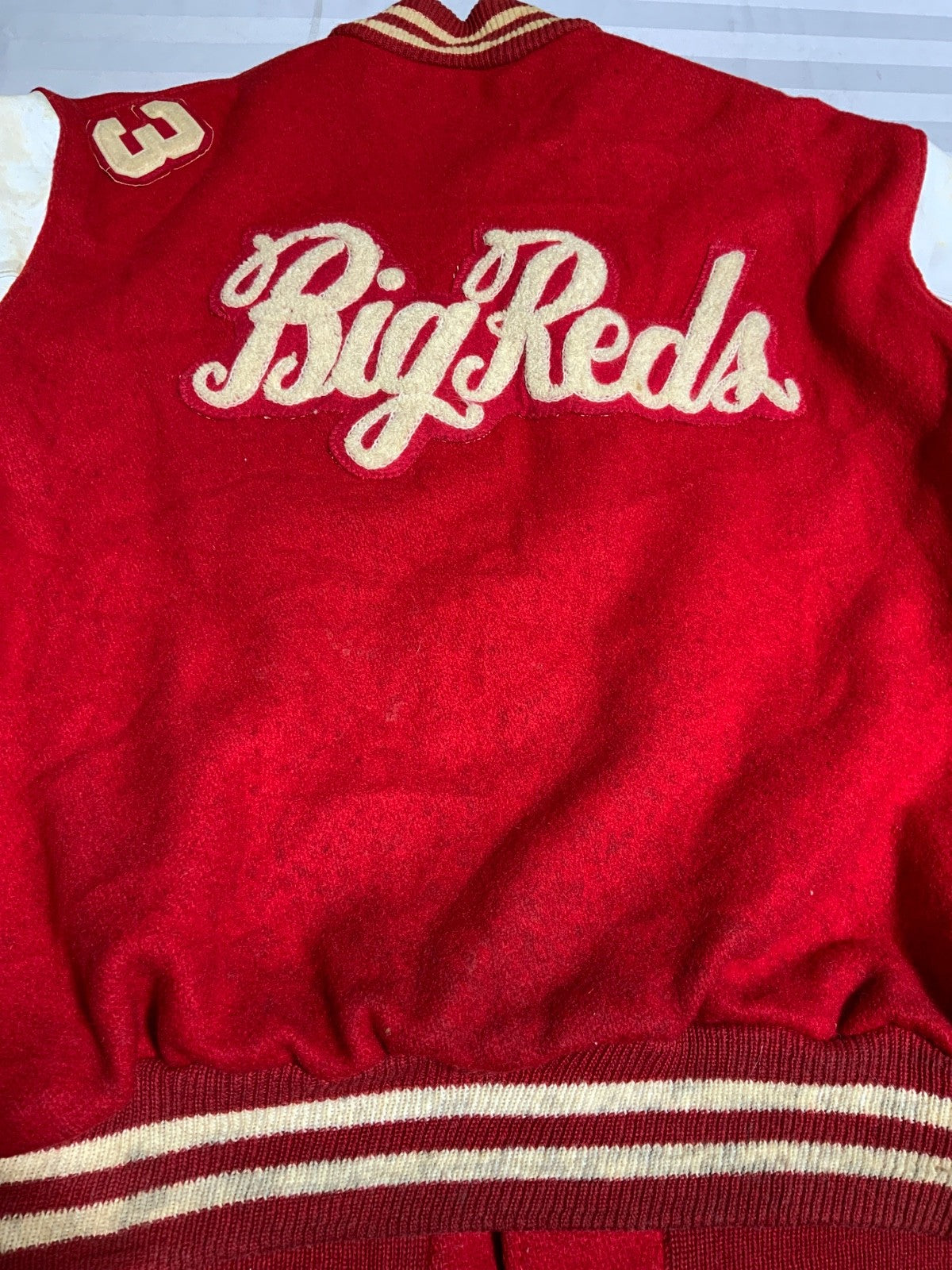 Vintage 1970s Wool Leather Varsity Bomber Jacket Large Red Snap Button Steerhide