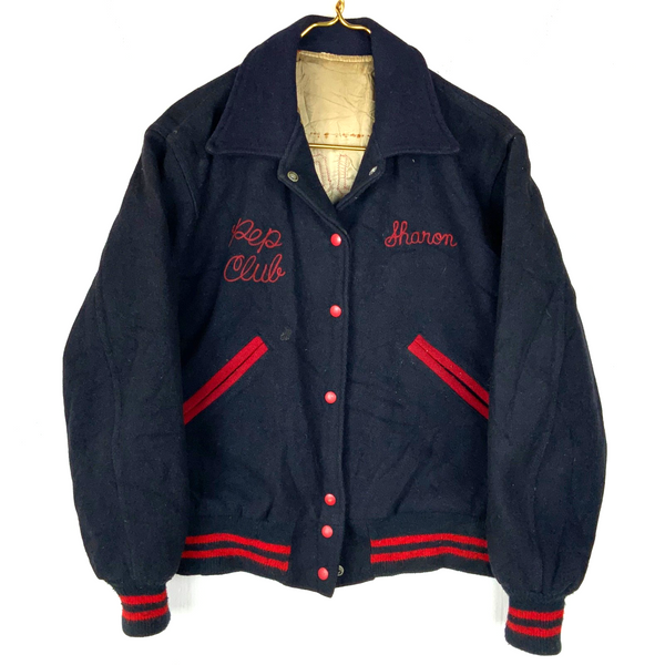 Vintage 1960s Women's Wool Varsity Bomber Jacket Large Blue Snap Button St. Joes