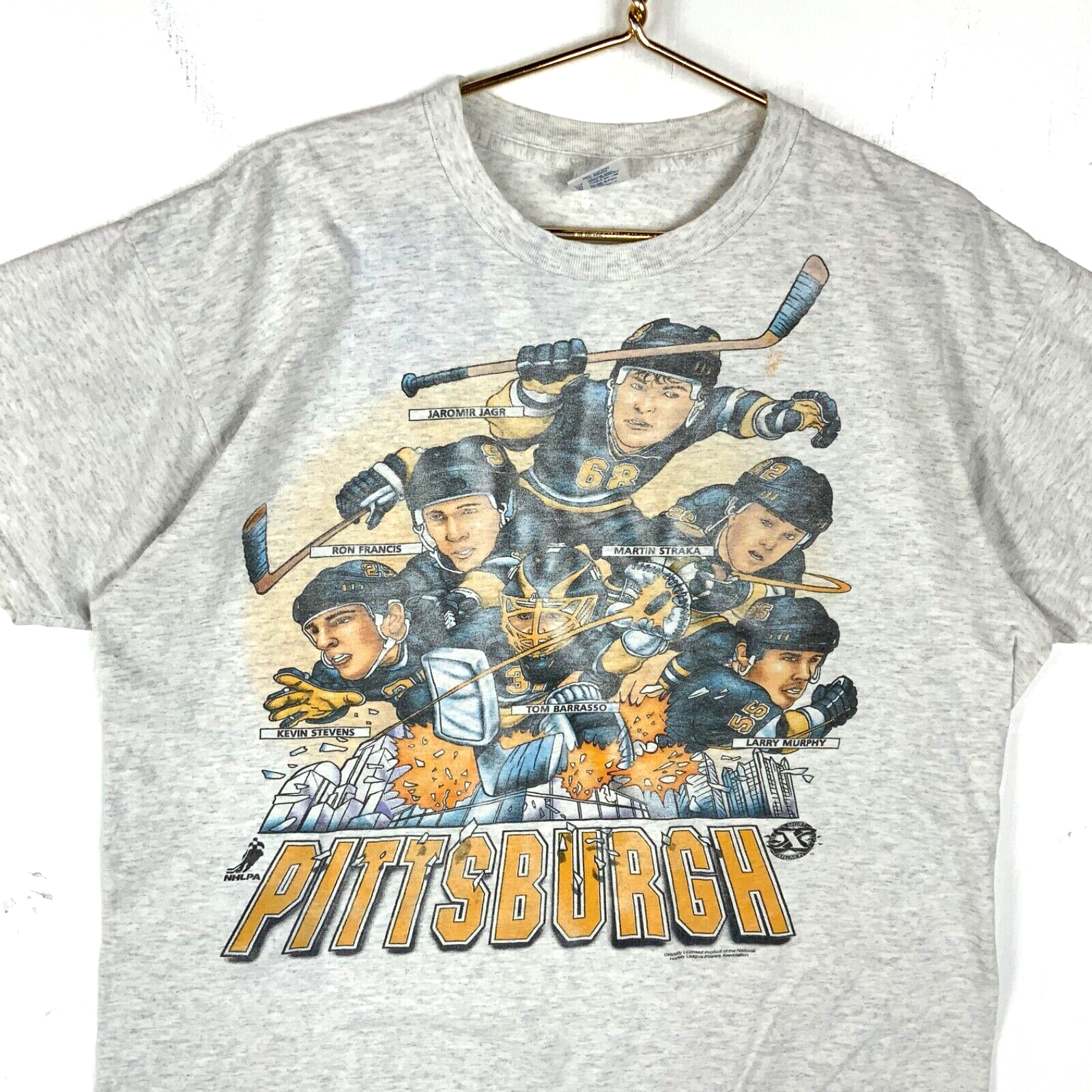 Vintage Pittsburgh Penguins Caricature Delta T-shirt XL Gray Single Stitch Nhl