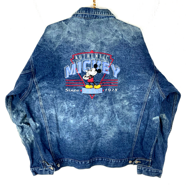 Vintage Mickey Mouse Disney Denim Jean Jacket XL Blue Acid Wash 90s