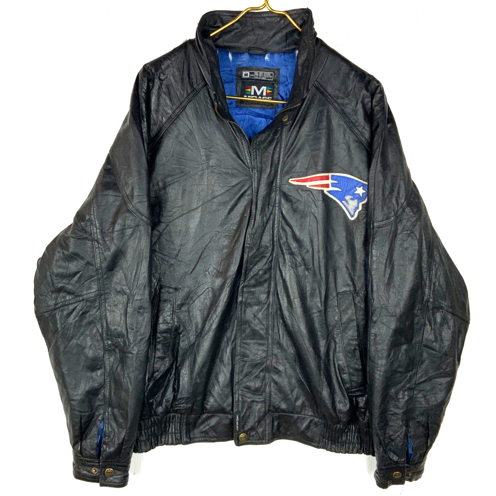 Vintage New England Patriots Leather Jacket Medium Full Zip Bomber Nfl Mirage