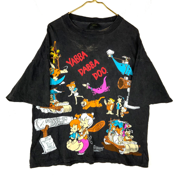 Vintage The Flintstones Changes T-Shirt XL Black All Over Print 1994 Cartoon 90s
