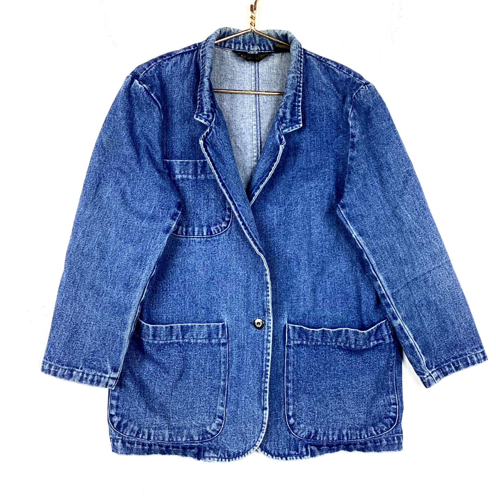 Vintage Eddie Bauer Women's Denim Jean Trucker Jacket Size Medium Blue