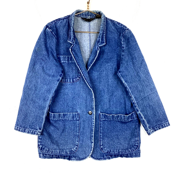 Vintage Eddie Bauer Women's Denim Jean Trucker Jacket Size Medium Blue