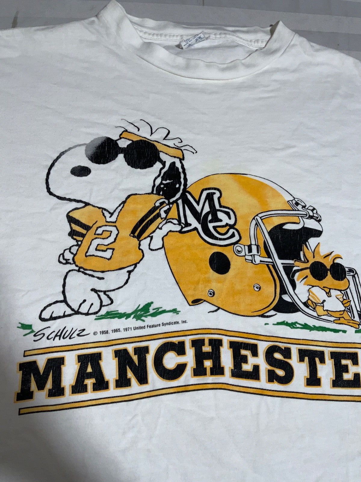 Vintage Manchester Spartans Snoopy Peanuts T-Shirt XL Made Usa Ncaa Football 90s