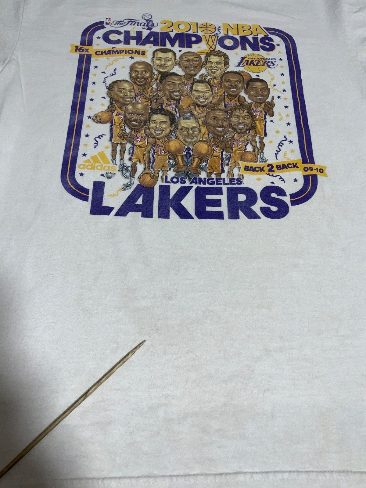 Los Angeles Lakers Caricature Adidas T-shirt Medium White 2010 Nba Champs Kobe