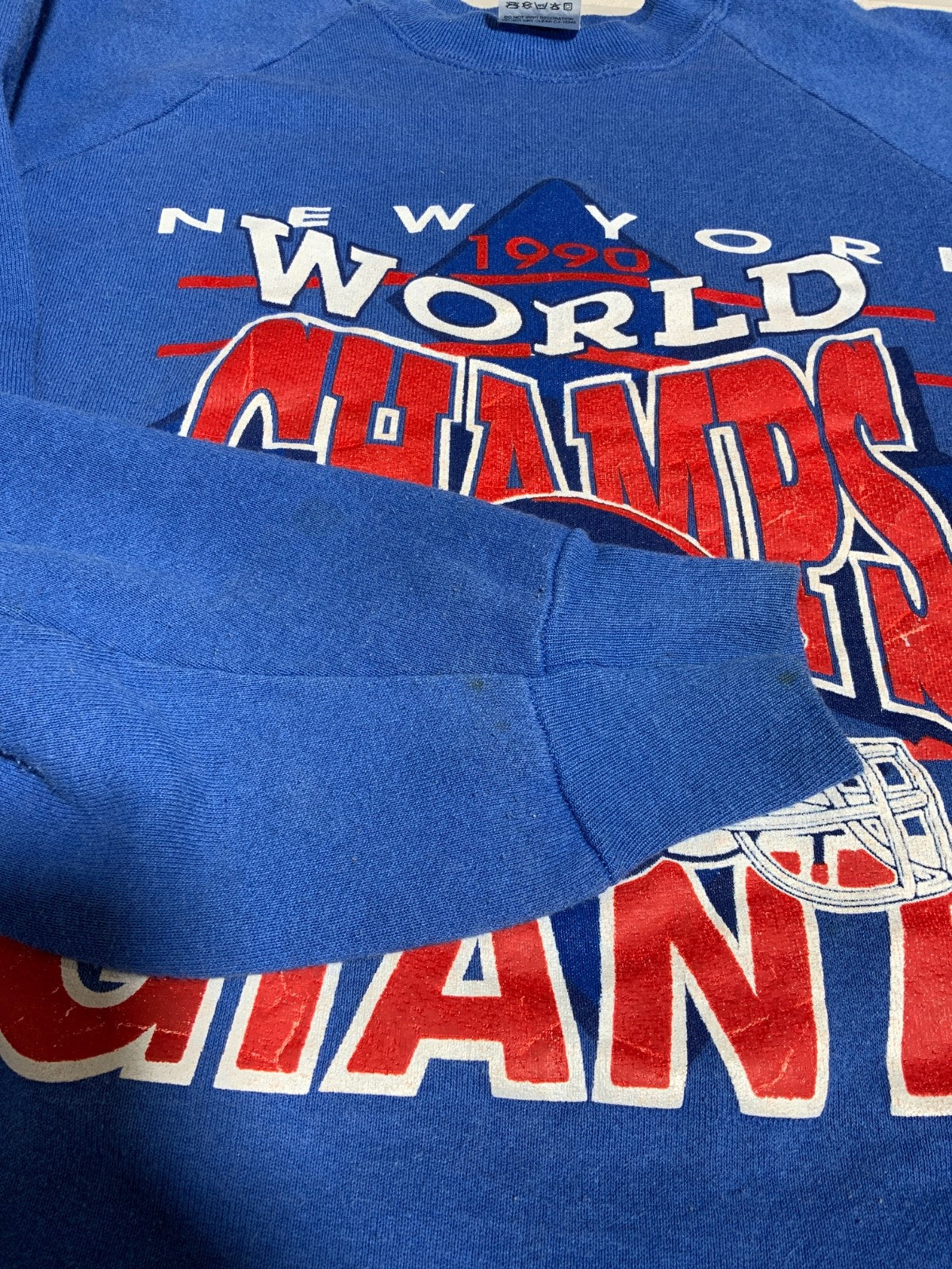 Vintage New York Giants Sweatshirt XL Blue Made Usa Nfl 1990 World Champs