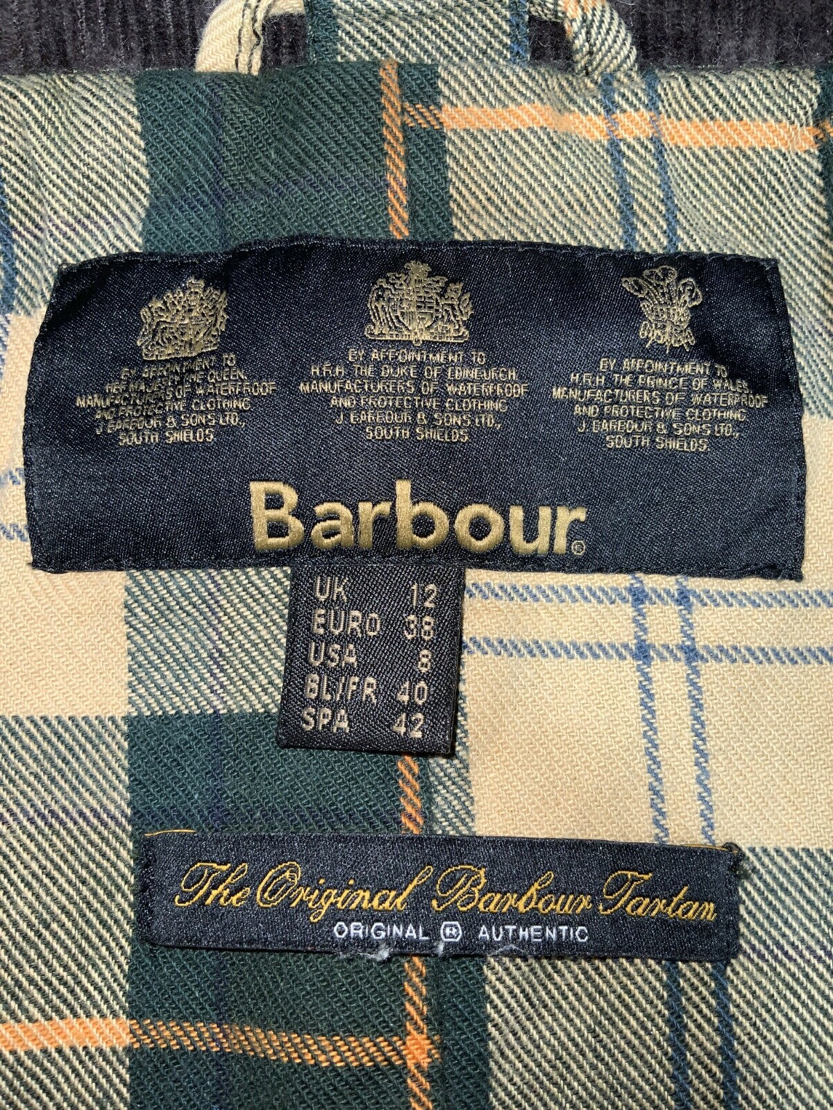 Barbour Women’s Tartan Jacket Size Small Green Full Zip Lined