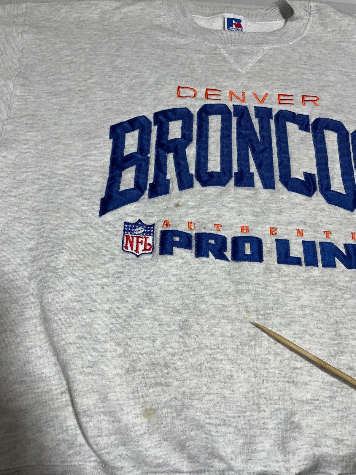 Vintage Denver Broncos Russell Sweatshirt Large Gray Nfl Authentic ProLine 90s