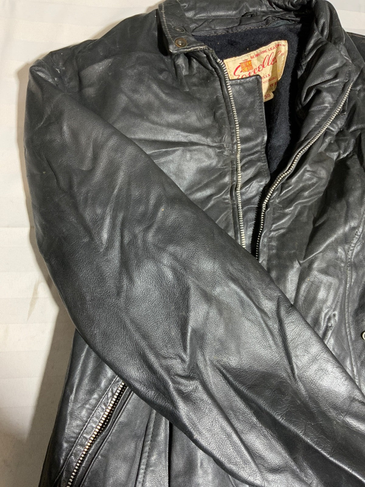 Vintage Excelled Leather Cafe Racer Jacket Small Full Zip Lined Made Usa 80s