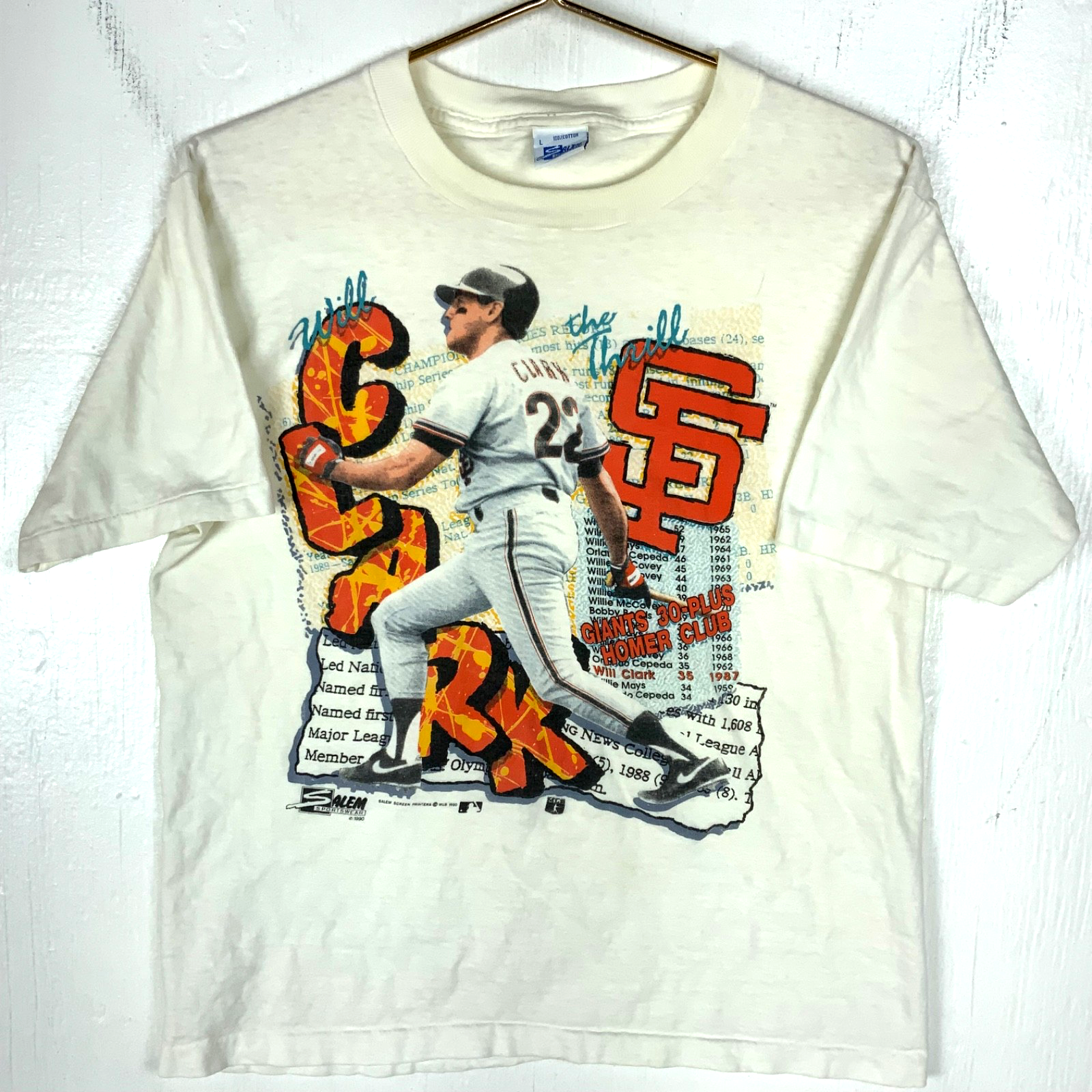 Vintage Will Clark San Francisco Giant T-shirt Large 1990 Mlb Single Stitch
