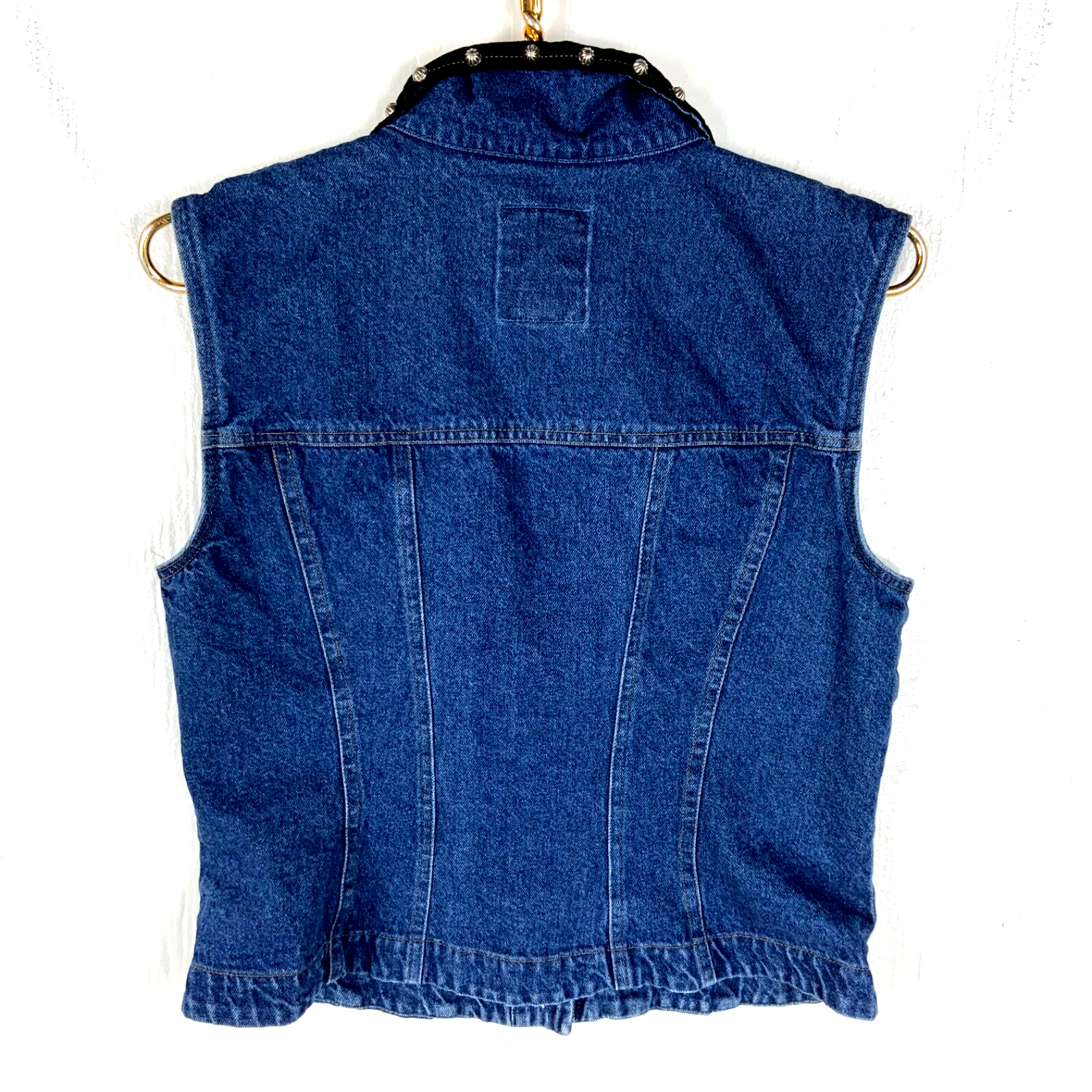 Vintage 1990's Women's Denim Jean Vest Large Blue Dark Wash Ropa 90s