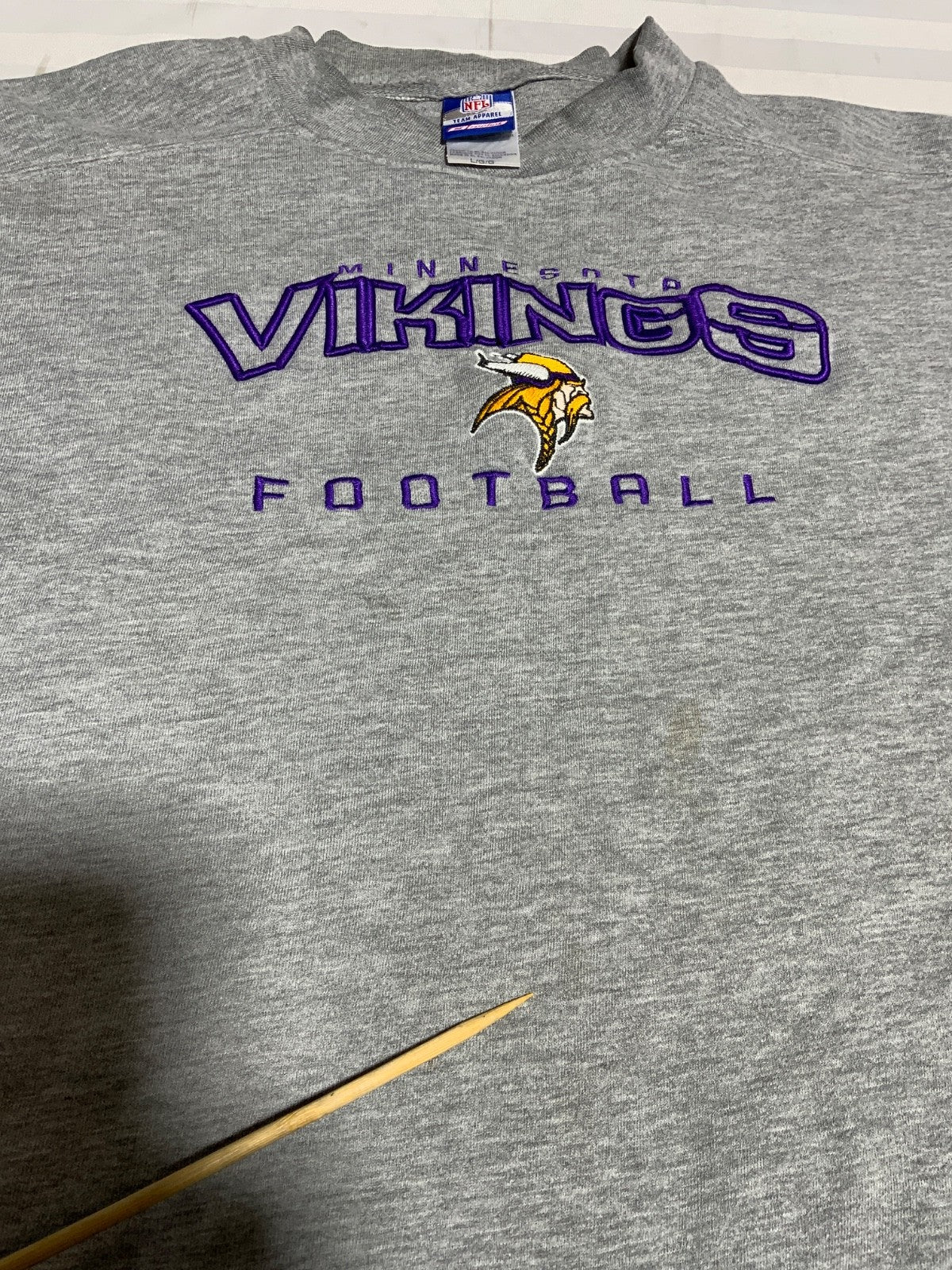 Vintage Minnesota Vikings Reebok Sweatshirt Large Gray Embroidered Nfl Football
