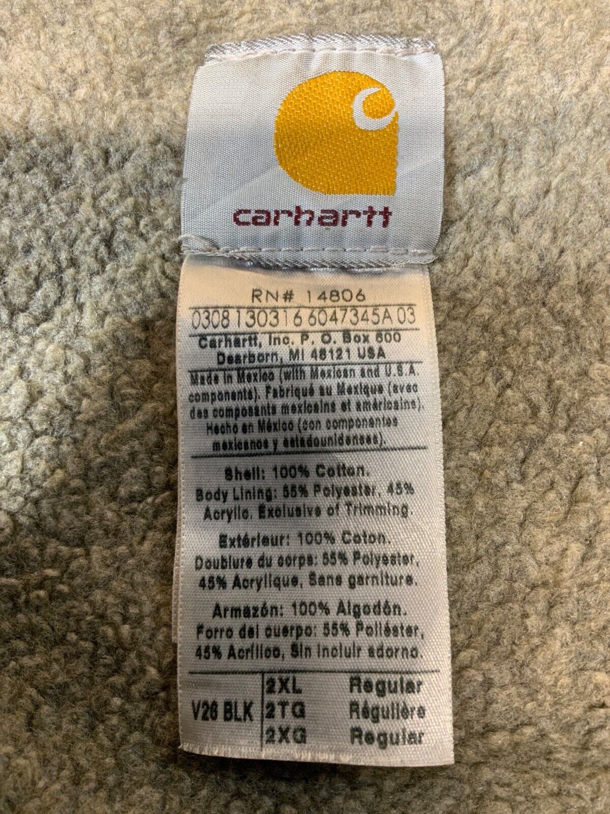 Carhartt Duck Vest Jacket 2XL Black Full Zip Sherpa Lined