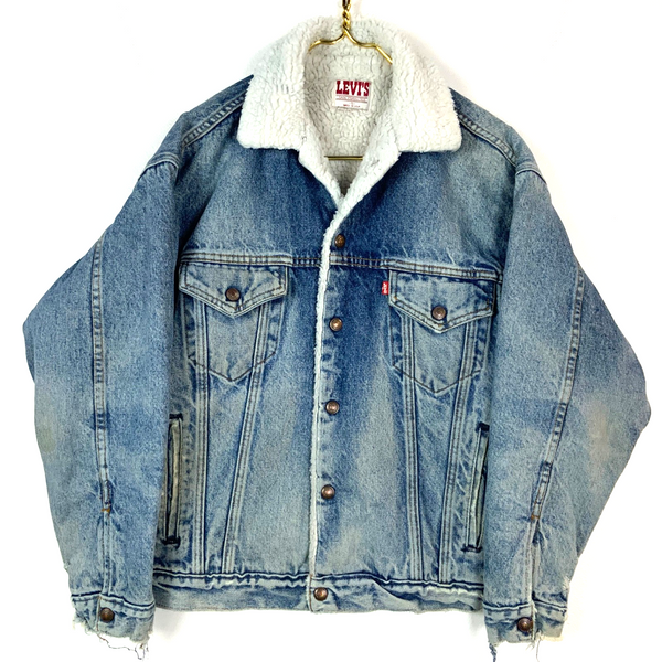 Vintage Levi’s Denim Jean Jacket Small Made Usa Snap Button Sherpa Lined Usa 80s