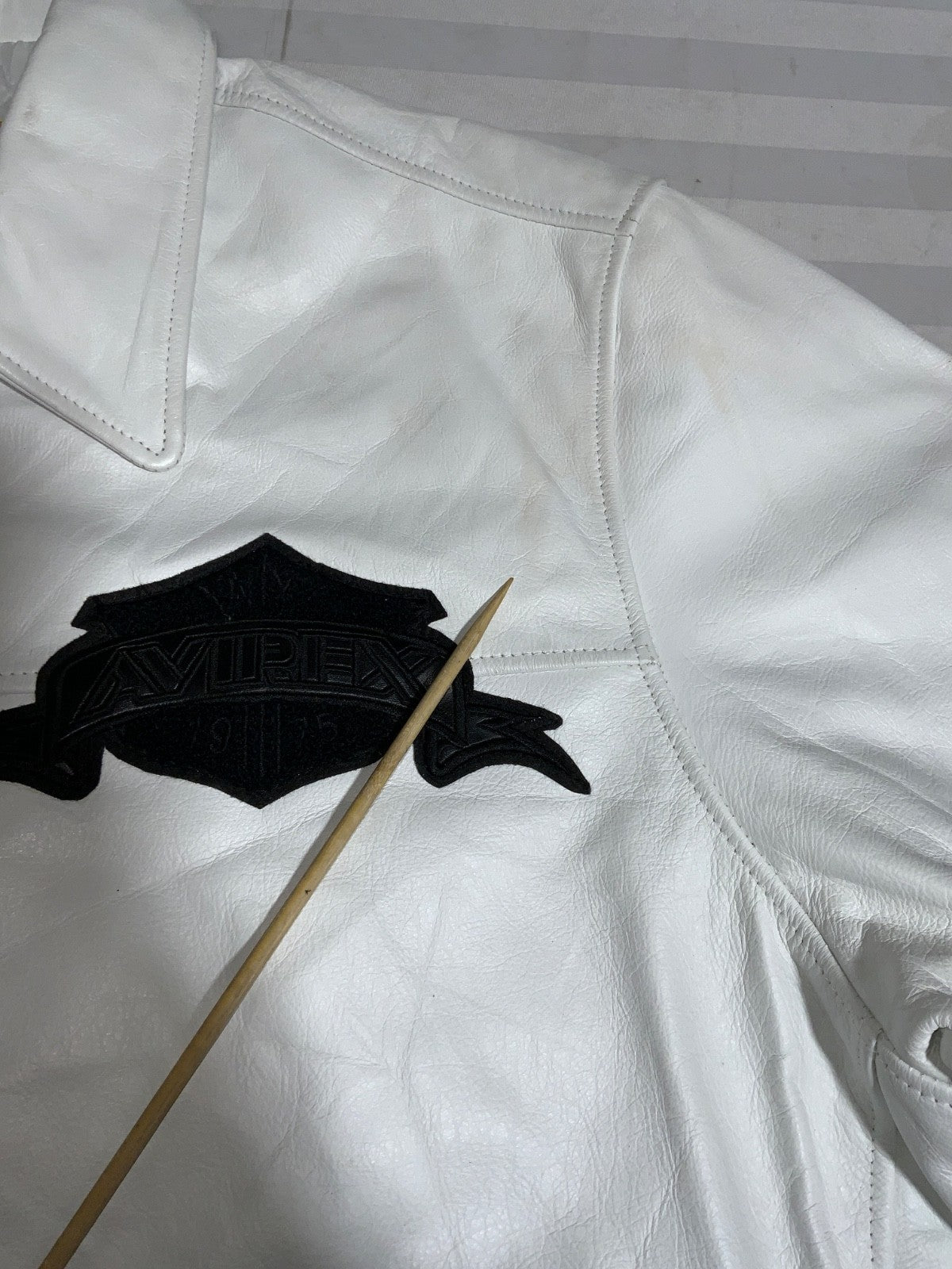 Vintage Avirex Usa Varsity Leather Bomber Jacket 3XL White Lined Full Zip