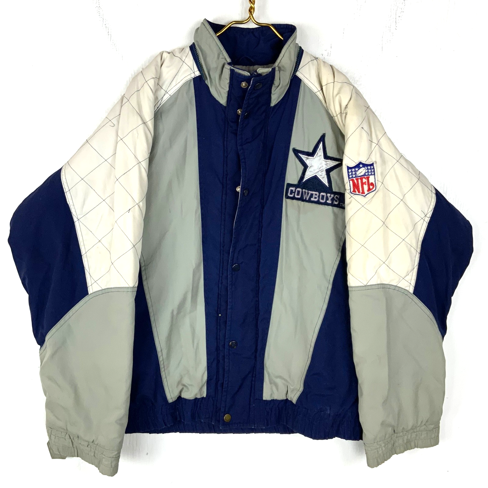 Vintage Dallas Cowboys Jacket Large Blue Puffer Bomber Full Zip Nfl