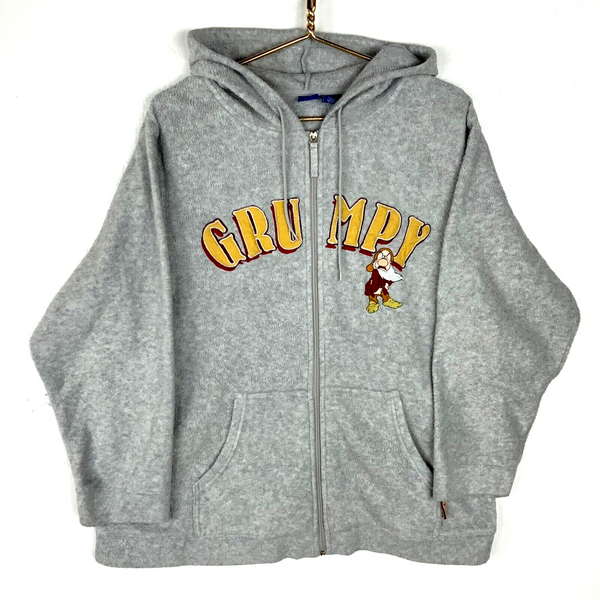 Vintage Disney Grumpy Fleece Sweater Jacket Women’s 2XL Gray Full Zip Hooded